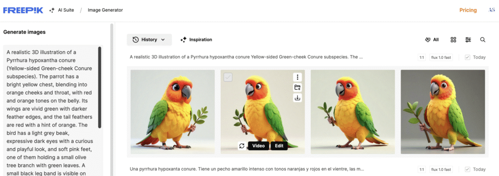 Explorando la IA de Freepik: ¿Puede generar un loro en detalle?